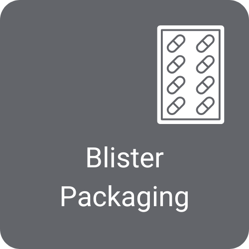 Icon showing a pack of pills with the label "Blister Packaging"