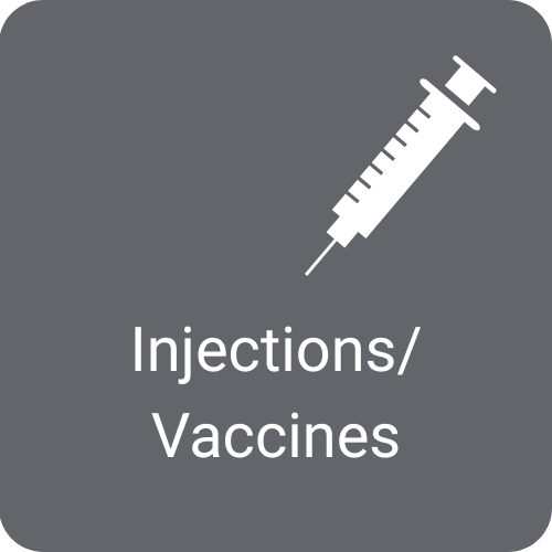 Icon of a syringe with the label “Injections/Vaccines”