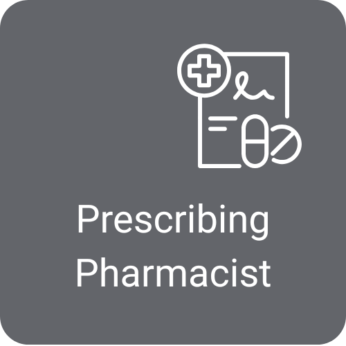 Icon of a prescription pad and pill with the text “Prescribing Pharmacist”